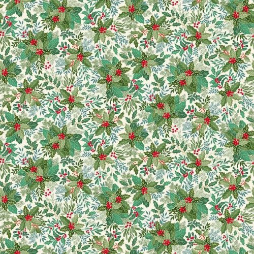 Good Tidings!  Holly Cream (Makower Fabrics)