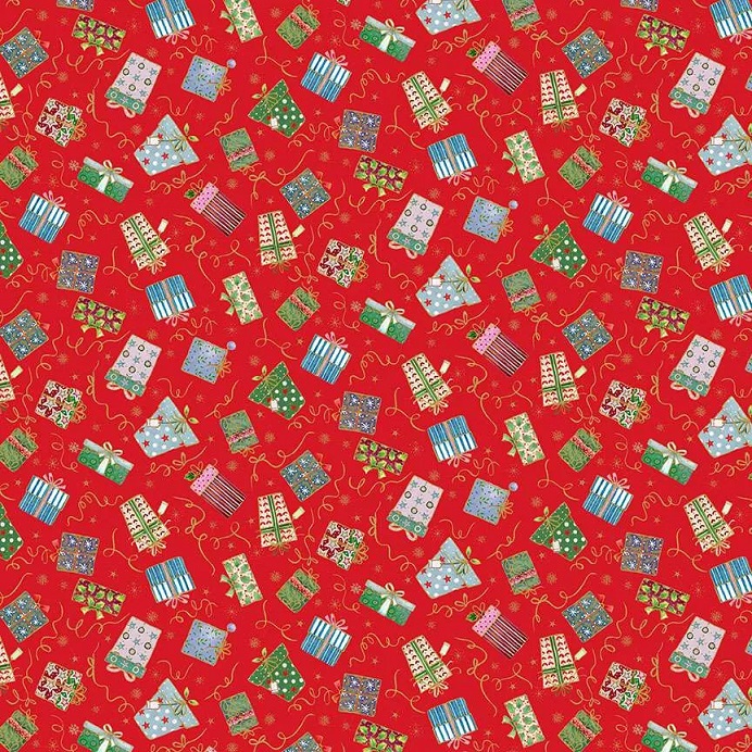 Jolly St Nick - Gifts - Red (Makower Fabrics)